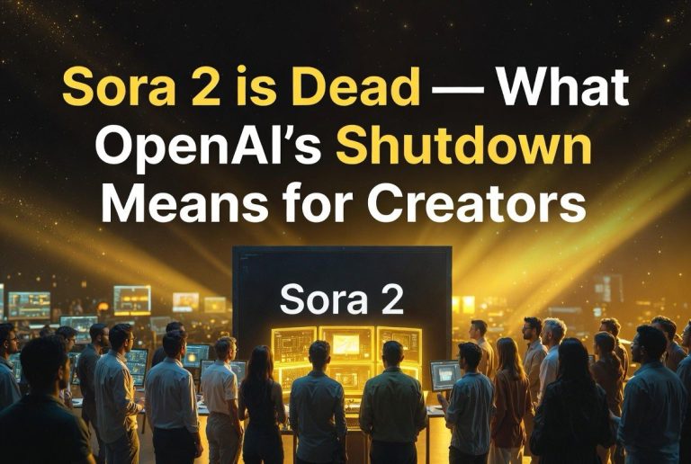 Sora 2 shutdown announcement with crowd facing glowing display in futuristic control room