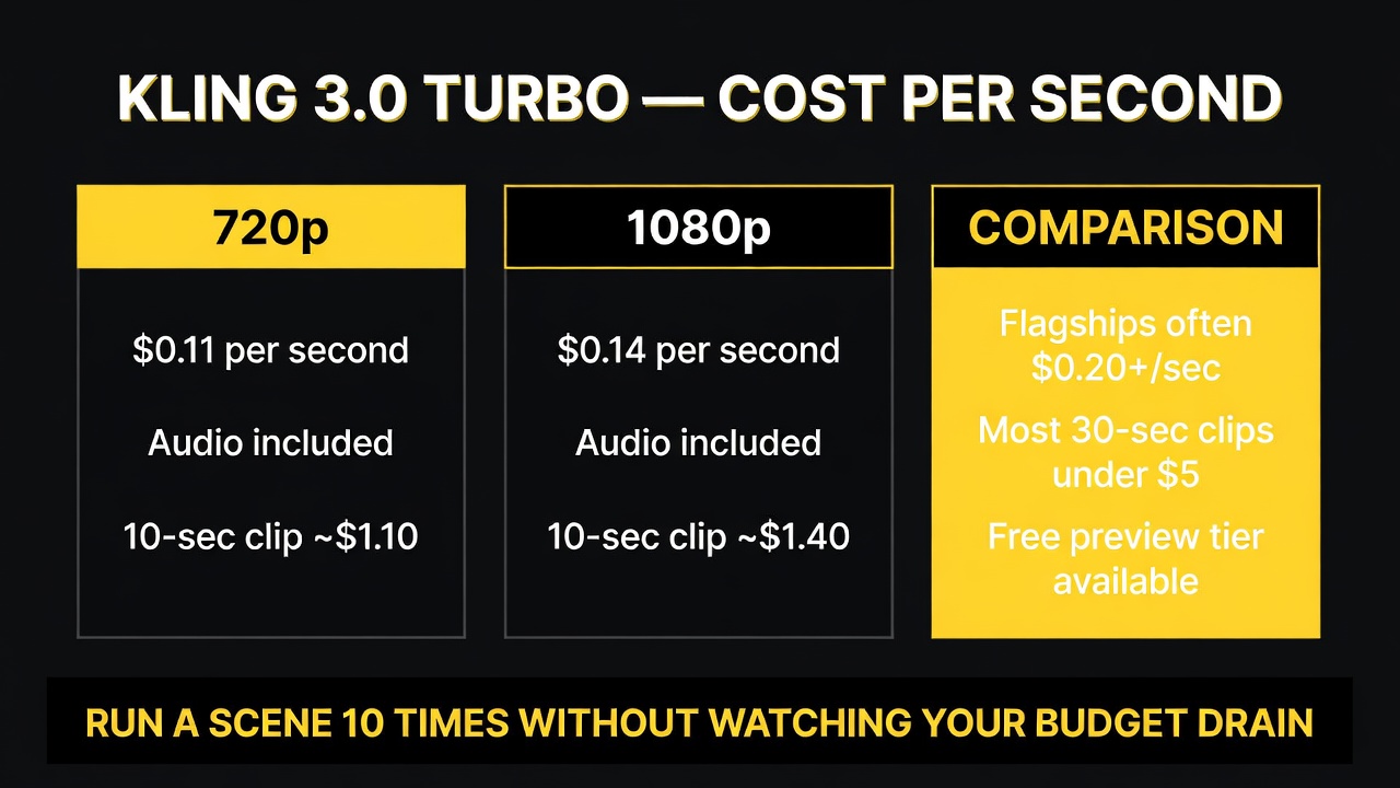 Kling 3.0 Turbo pricing per second