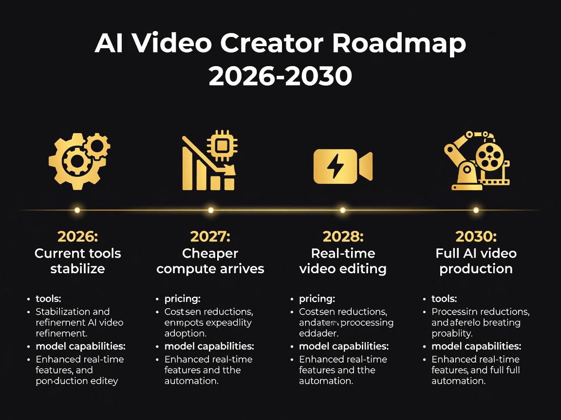 Roadmap for AI video creators showing how expanding compute capacity affects tools, pricing, and model capabilities from 2026-2030