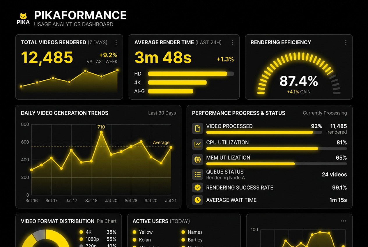 Use-case comparison table for Pika Pikaformance: TikTok talking heads, YouTube Shorts, character animation, song lyric videos with credits cost and quality
