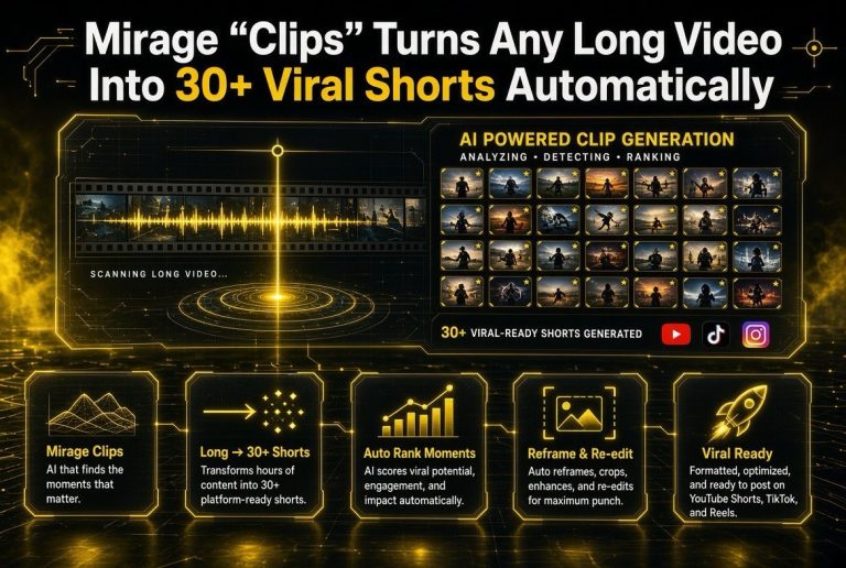Mirage ‘Clips’ Turns Any Long Video Into 30+ Viral Shorts Automatically