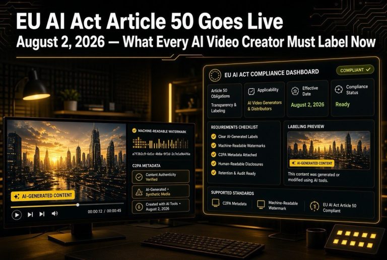EU AI Act Article 50 Goes Live August 2, 2026 — What Every AI Video Creator Must Label Now