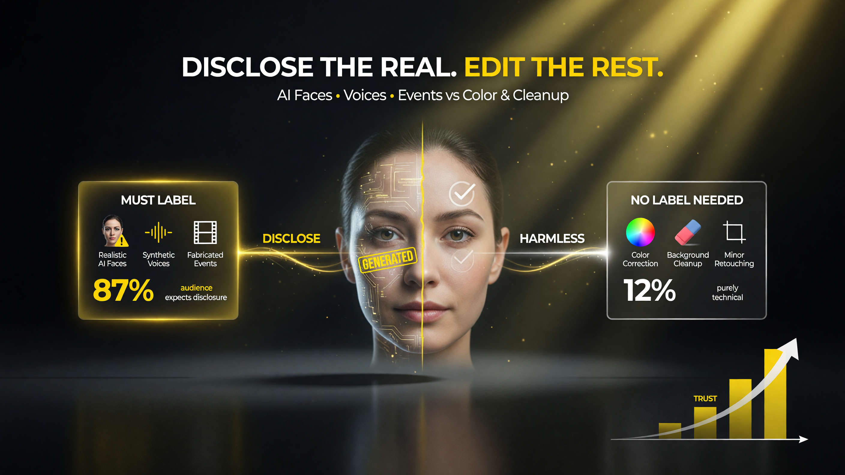 Which AI content creators must disclose versus harmless edits