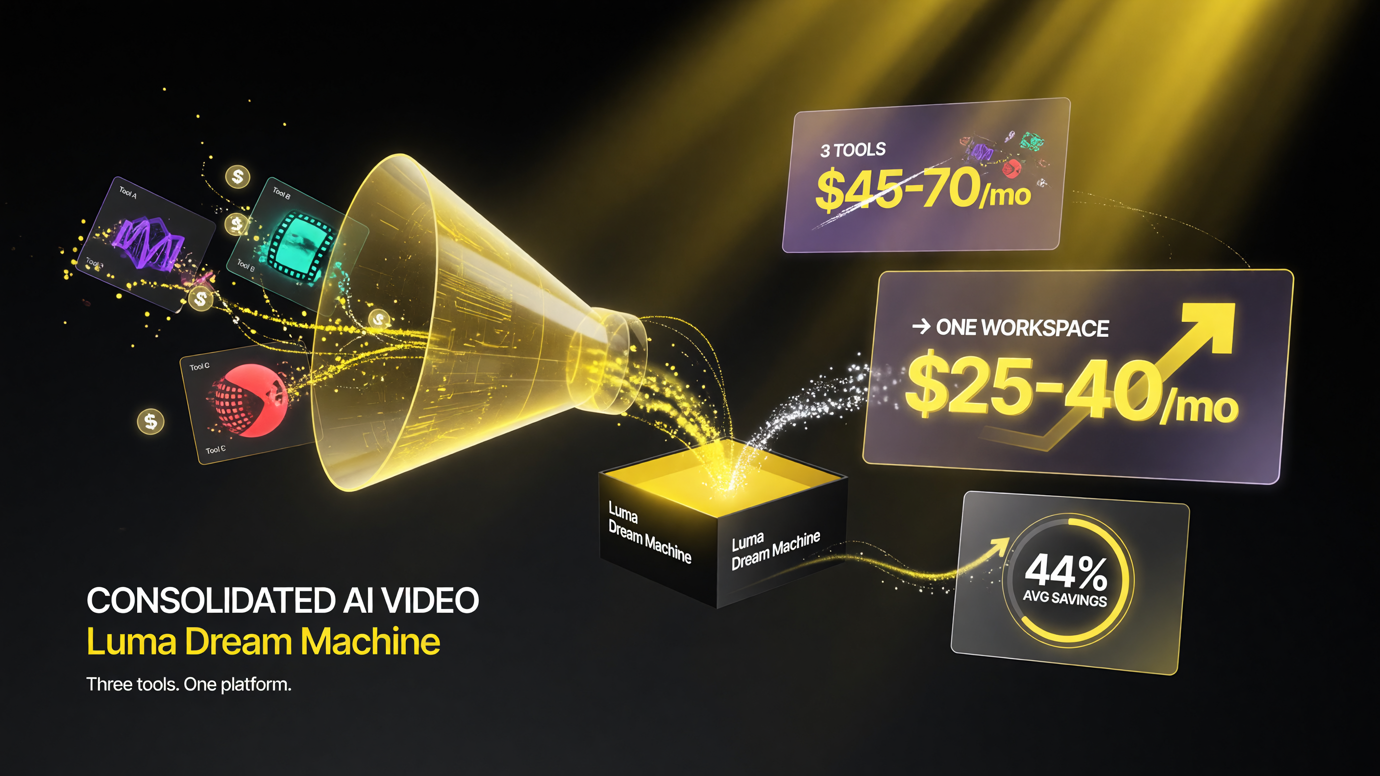 Side by side subscription cost comparison of separate AI video tools versus all-in-one Luma