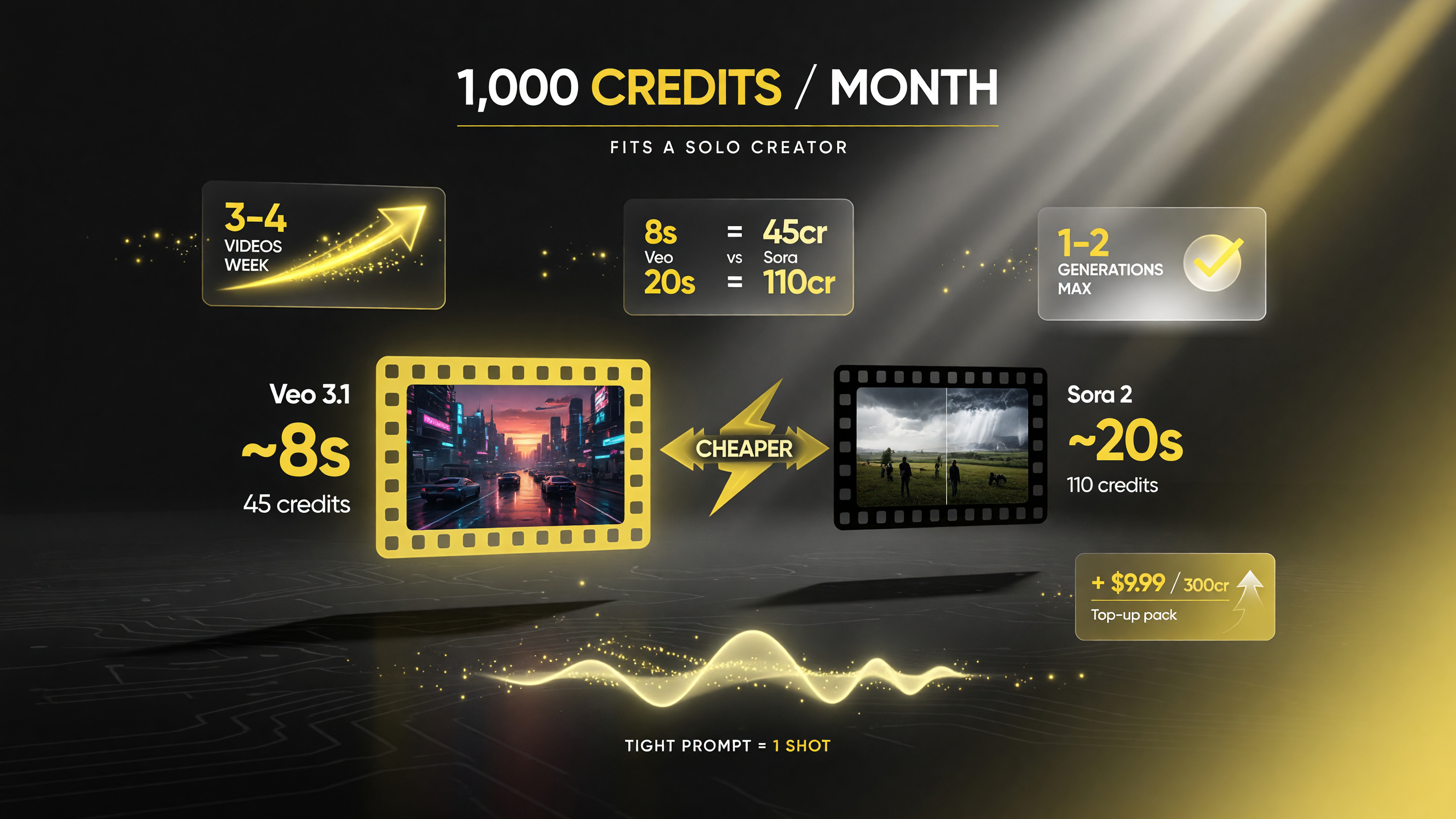 Filmora v15 AI credit budget: ~1,000 monthly credits split between Veo 3.1 and Sora 2 clips