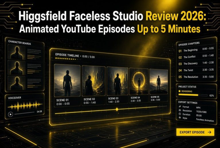 Higgsfield Faceless Studio - animated YouTube episodes up to 5 minutes