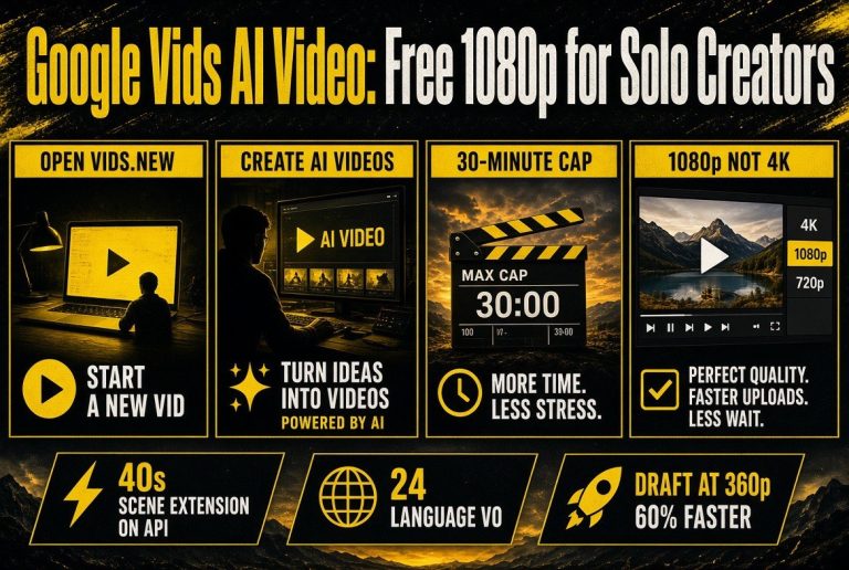 Google Vids AI video editing with free 1080p output for solo creators