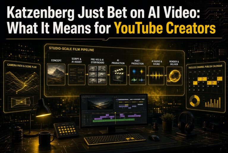 Katzenberg AI video startup studio-scale pipeline and faceless channel publish calendar