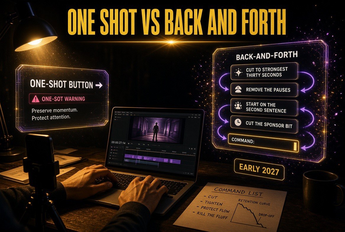 One shot button versus back and forth conversational editing comparison infographic