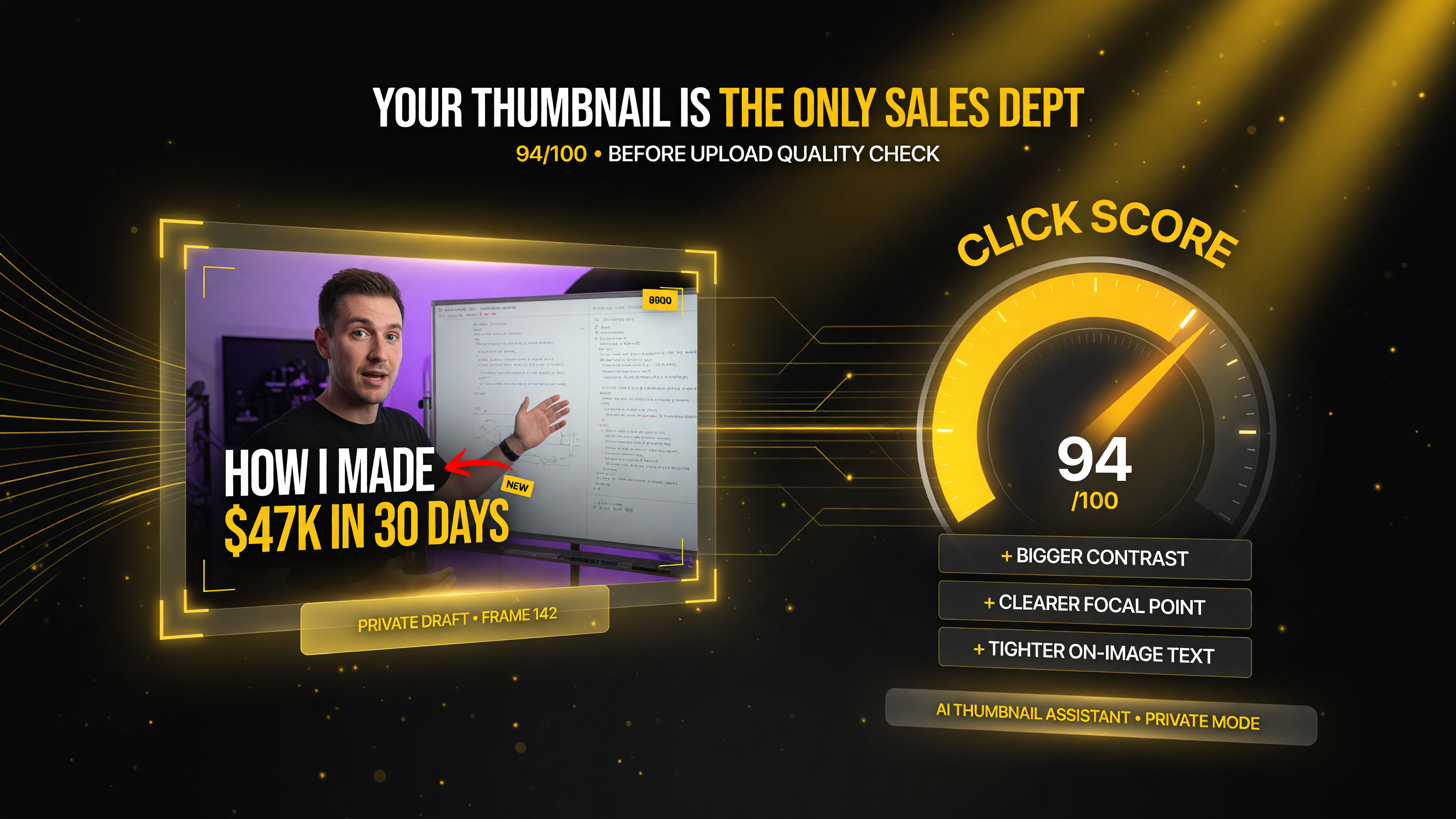 VisualKit AI click score 94 out of 100 thumbnail before upload gauge second opinion
