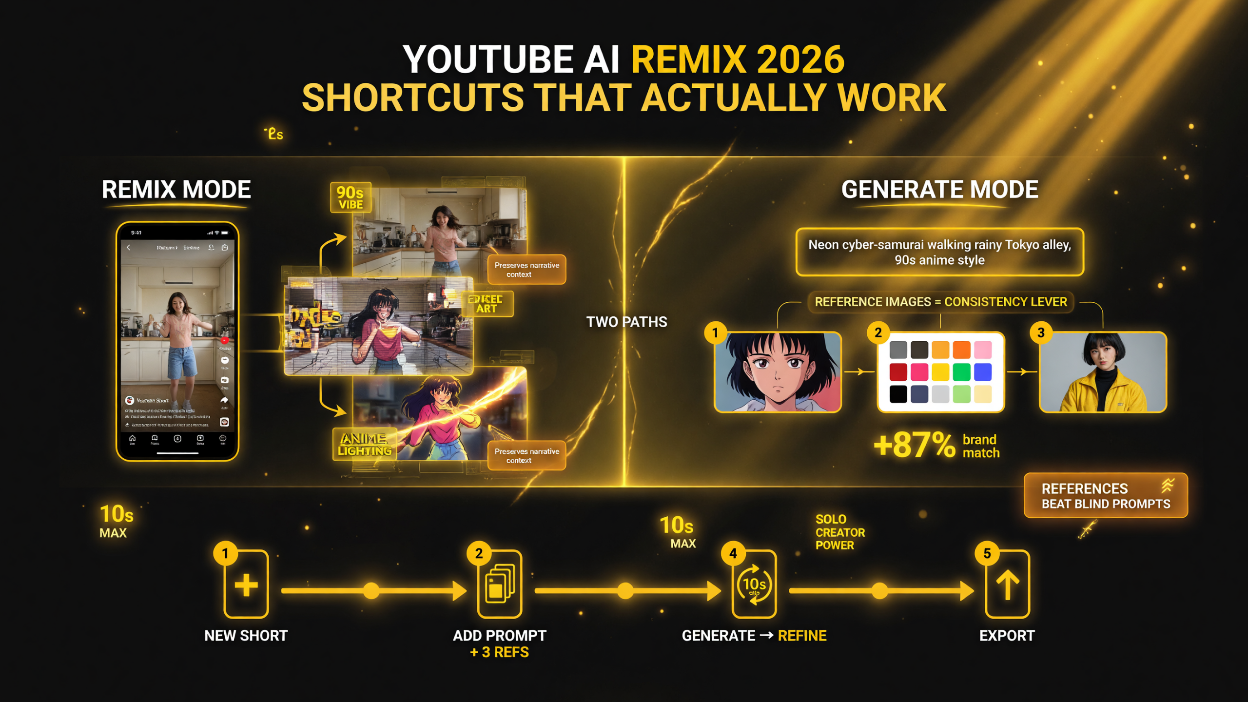 YouTube free AI remix step-by-step generation workflow with up to three reference images to lock a consistent look
