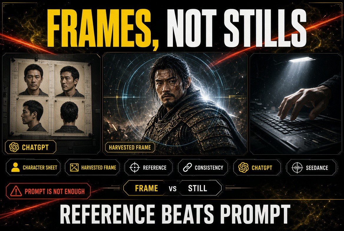 Infographic: frames beat stills in AI character consistency