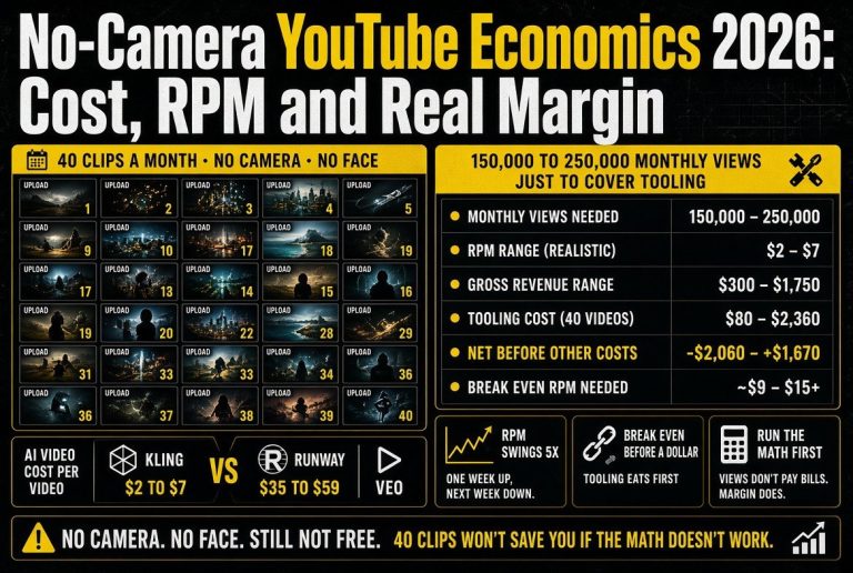 No-Camera YouTube Economics 2026: Cost, RPM and Real Margin