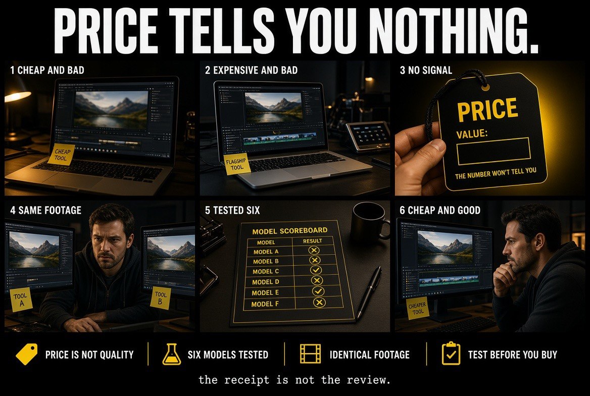Six editing models tested on identical footage, showing price is not a reliable guide to output quality