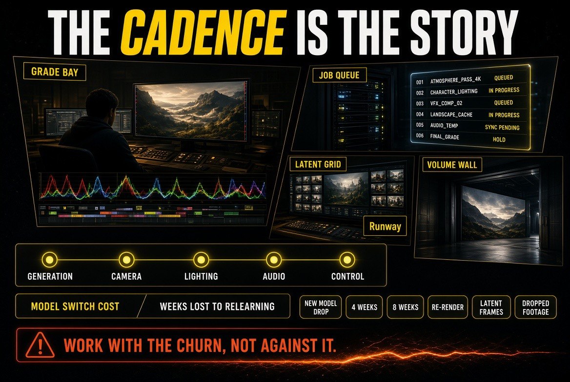 The cadence is the story - generation, camera, lighting, audio, control release timeline