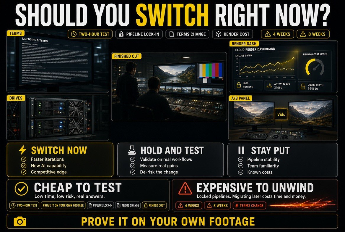 Should you switch right now - switch now, hold and test, stay put; cheap to test versus expensive to unwind