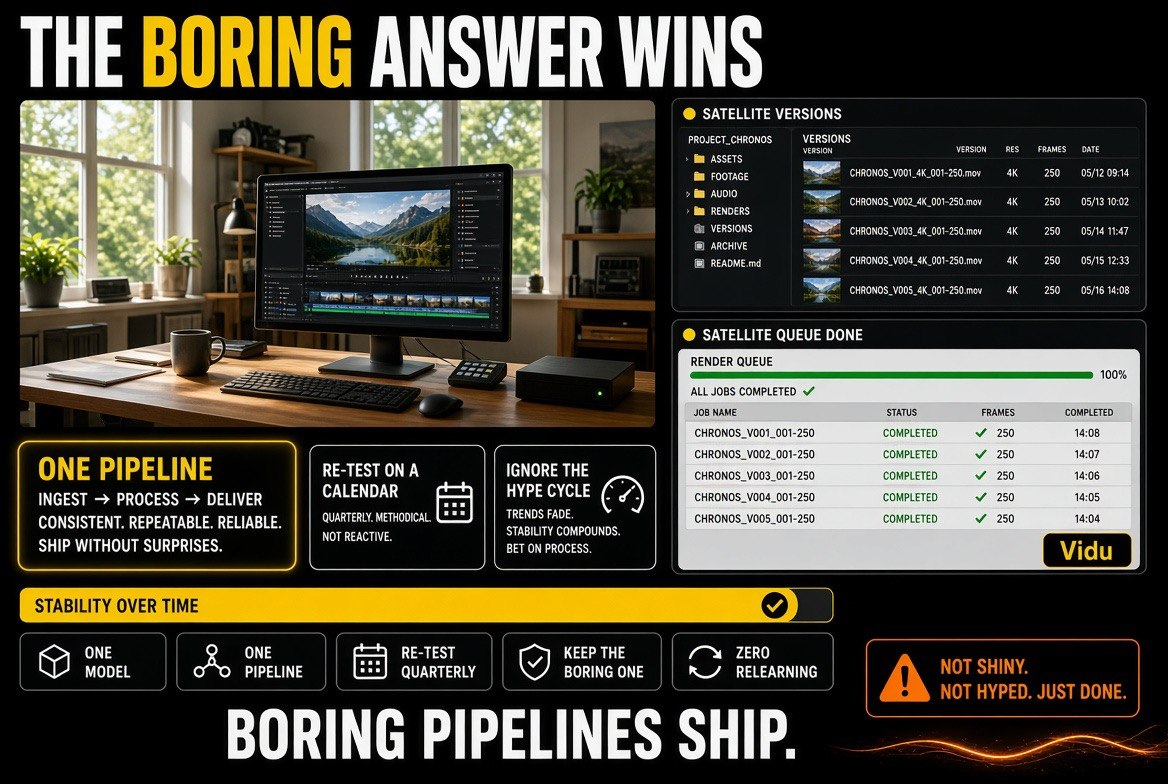 The boring answer wins - one pipeline, re-test on a calendar, ignore the hype cycle