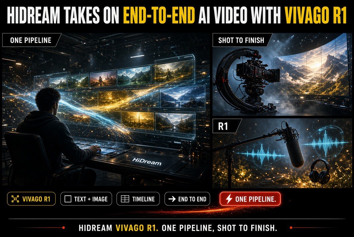 HiDream vivago R1 end-to-end AI video - one pipeline from shot to finish