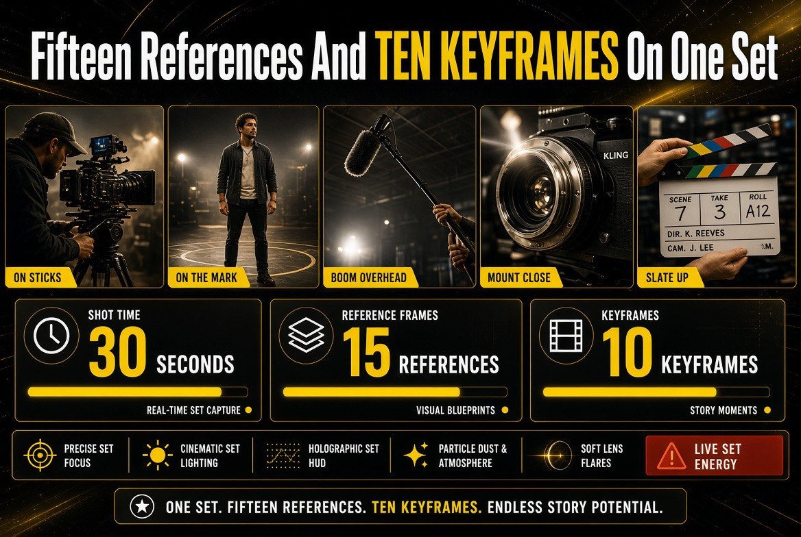 Fifteen references and ten keyframes on one set
