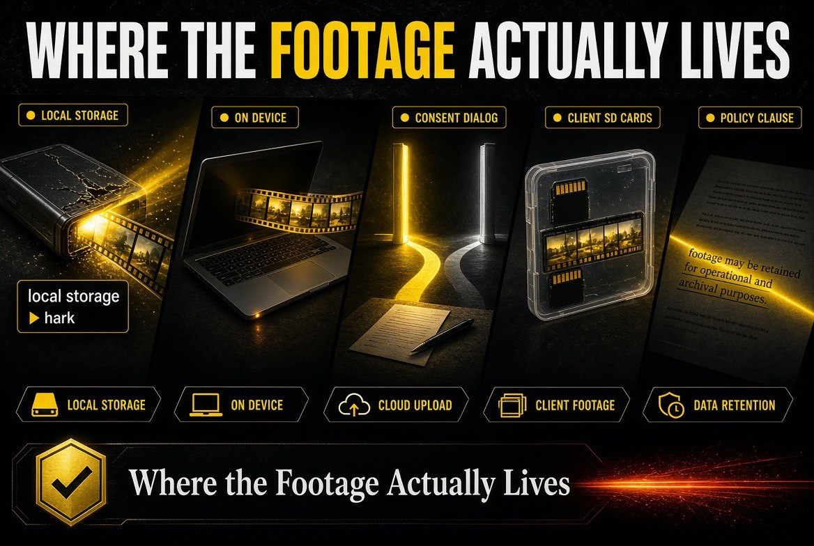 Local storage, on-device processing and client footage privacy